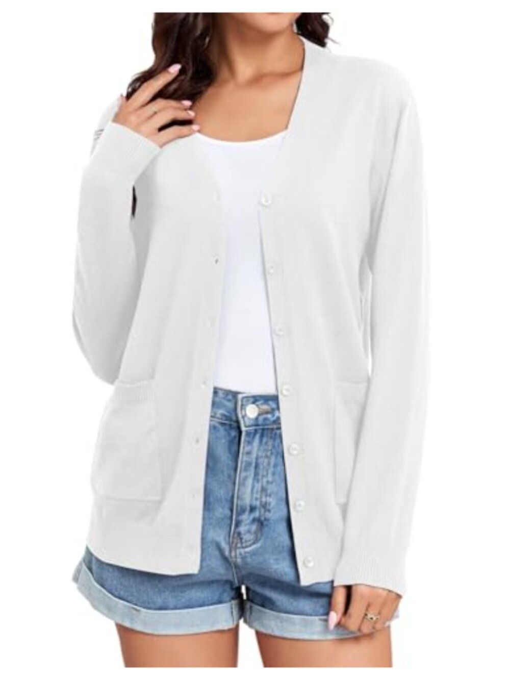 Women's V-Neck Cardigan Sweater, Knit Button-Down, Relaxed Fit, 80% Viscose 20%